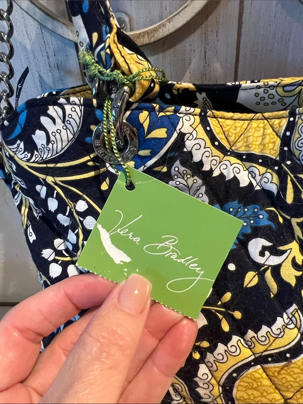 Vera Bradley Navy, Yellow & White Quilted Paisley Shoulder Bag NWT